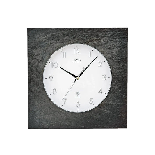 Funk-Wanduhr mit naturschiefergrauem Gehäuse und rundem Mineralglas