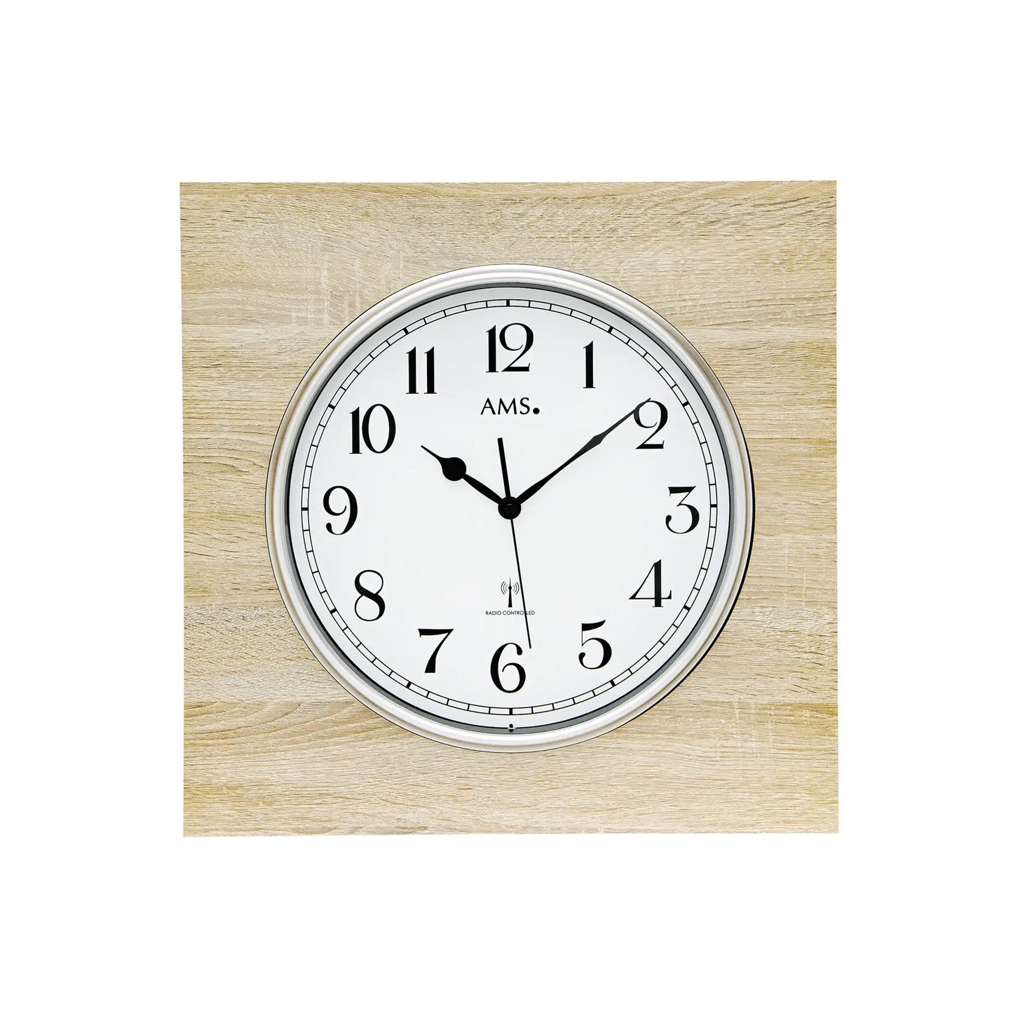 Funk-Wanduhr mit Holzrahmen Sonoma, rundem Zifferblatt, Mineralglas und silberner Umrandung