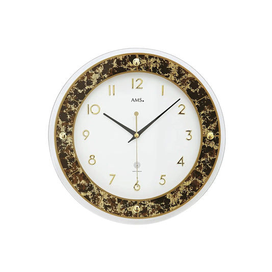 Reloj de pared AMS Graz F5853 marrón/latón • Mecanismo radiocontrolado UTS • Elegante diseño en marrón y dorado