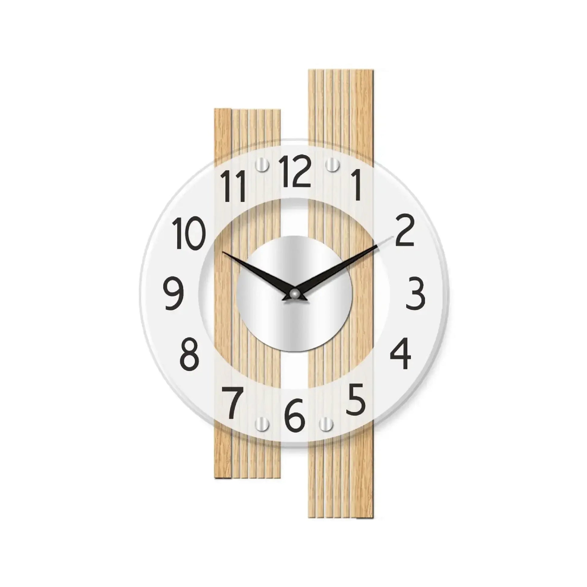 AMS Wanduhr: rundes Buchenholz-Design, satiniertes Mineralglas, weißes Ziffernblatt, schwarze Zeiger