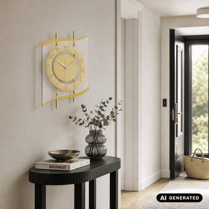 Goldfarbene Wanduhr mit Ziffernring, Zeigern und Mineralglas-Abdeckung