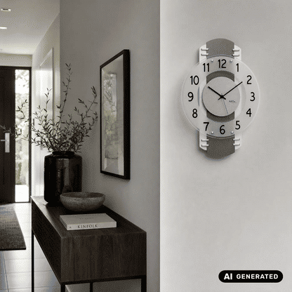 Wanduhr mit anthrazitgrauem Ziffernblatt, weißen Zeigern und weißem Rand