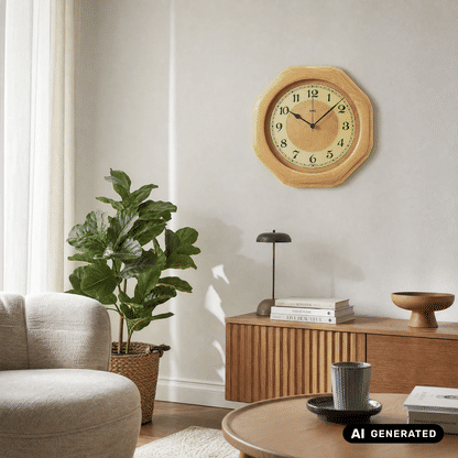 AMS Wanduhr mit hellem Buchenholzgehäuse, rundem Zifferblatt und Mineralglas