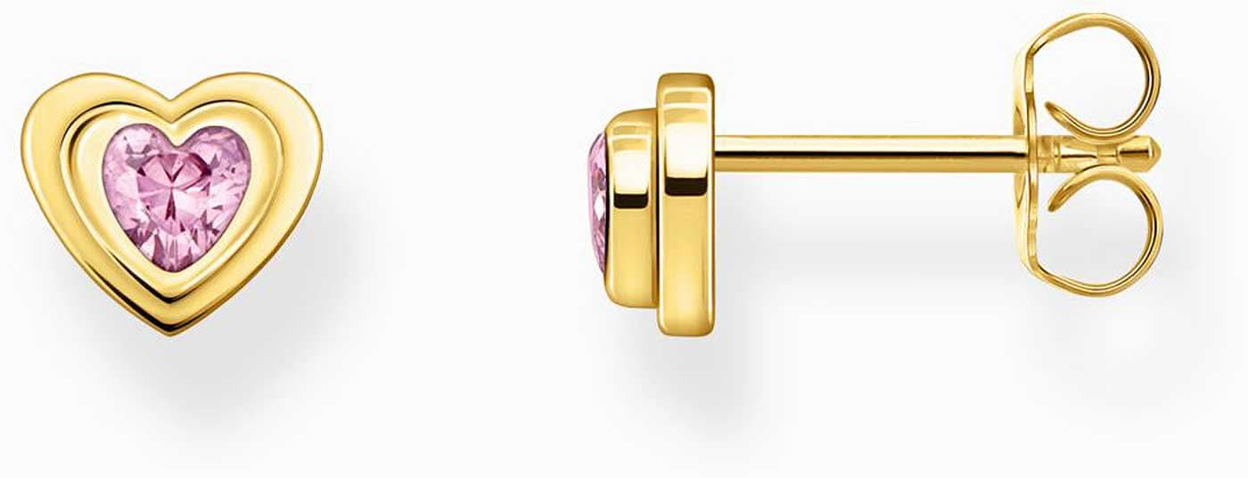 Pendientes Thomas Sabo de corazón con piedra rosa, montura dorada