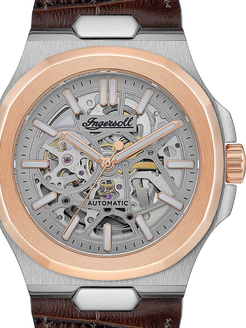 Ingersoll The Catalina I12503 Herrenuhr Silber • Skelett-Automatik • Roségold-Lünette