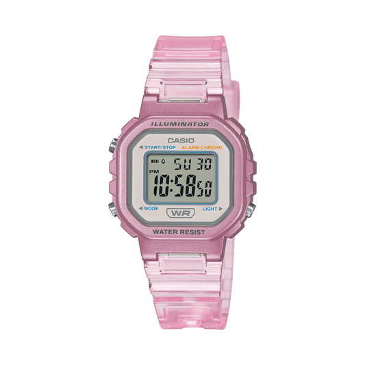 Damen-Armbanduhr mit rosa Kunststoffarmband, digitalem Display und LED-Illuminator