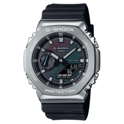 Casio G-Shock GM-2100RW-1AER Herrenuhr • Regenbogen-Zifferblatmuster • Edelstahllünette