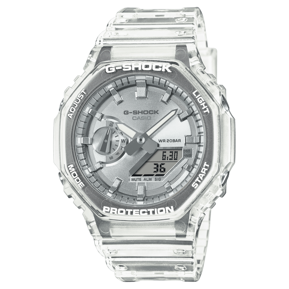 Casio GA-2100BM-7A8ER G-Shock Classic Ana-Digi Armbanduhr Transparent/Silberfarben • Transparentes Resin-Gehäuse • 20 bar