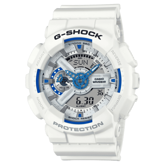 Casio G-Shock GA-110HDS-7AER Herrenuhr, weißes Gehäuse und Armband, blaues Display