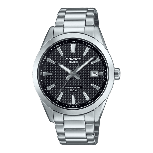 Casio Edifice Herrenuhr mit Edelstahlarmband, schwarzem Zifferblatt und Datumsfenster 5