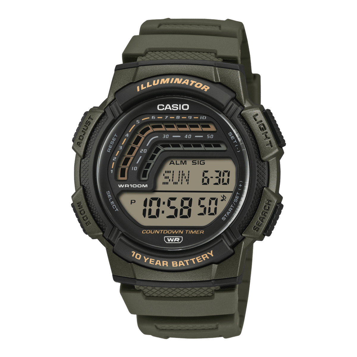 Casio WS-1800-3AVEF Timeless Herren Digitaluhr Khaki • 10-Bar-Wasserschutz • 10-Jahre-Batterie