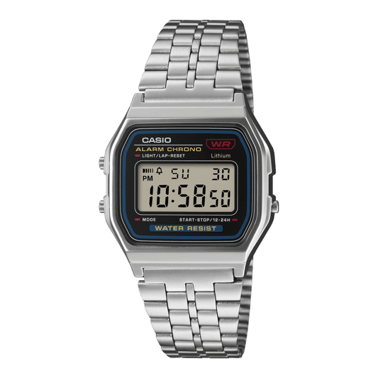 Casio Vintage A159WE-1EF Armbanduhr mit silbernem Edelstahlarmband und digitalem Display