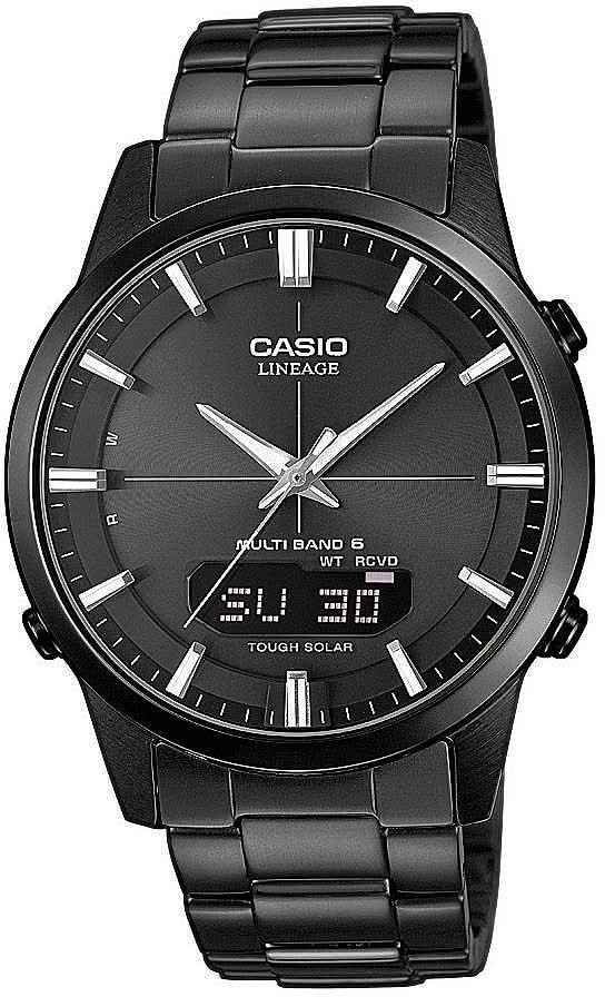 Reloj de hombre con esfera negra, pantalla analógica y pulsera de metal negro