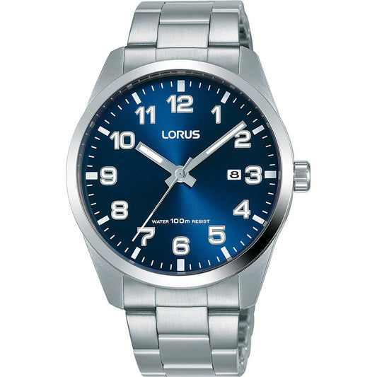 Lorus Herrenarmbanduhr mit blauem Zifferblatt und Edelstahlarmband, runde Analoganzeige