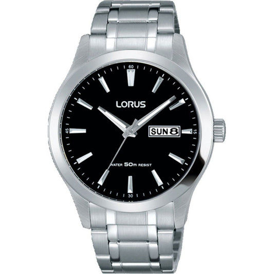 Lorus Classic RXN23DX5 Herren Armbanduhr • Schwarzes Ziffernblatt • Edelstahlarmband