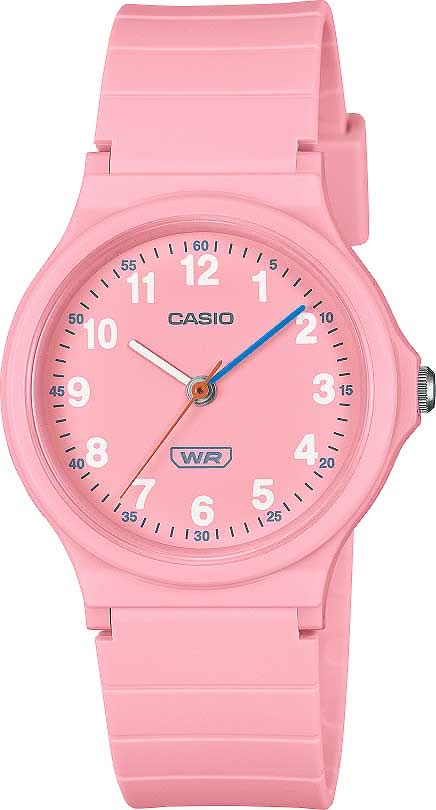 "Reloj de mujer con esfera rosa y correa de silicona, visualización analógica"