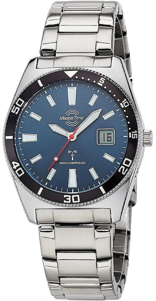 Master Time Herrenuhr mit blauem Zifferblatt, Datumsanzeige 16 und Edelstahlarmband