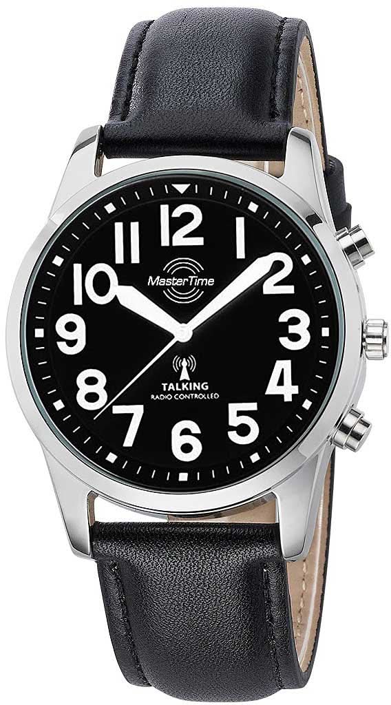 Pulsera de hombre con esfera negra, correa de cuero y caja plateada