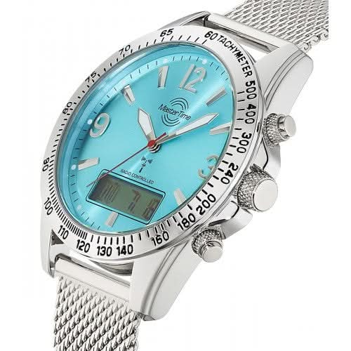 Reloj de pulsera Master Time Funk: con tres pulsadores laterales y esfera turquesa
