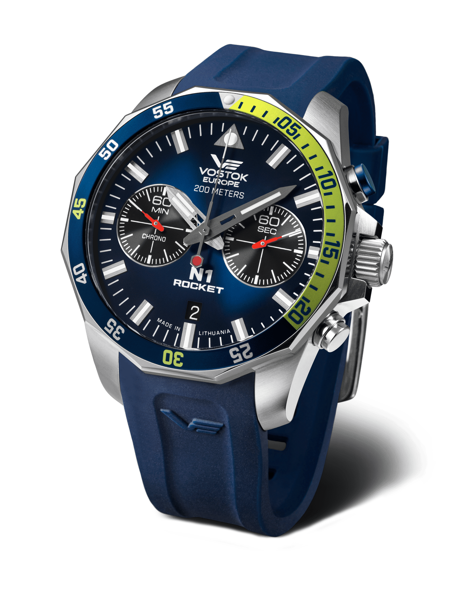 Vostok Europe herrklocka Rocket N1 med blå urtavla och blått silikonarmband