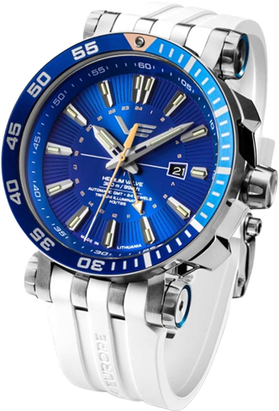 Reloj para hombre con esfera azul, brazalete de acero inoxidable plateado y bisel GMT.