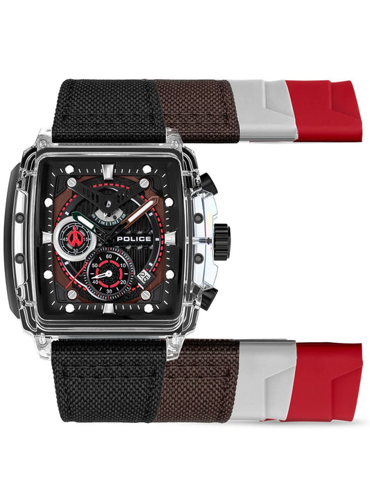 Police Clout Set PEWGC00770X0 Herrenuhr Schwarz • Quarz-Chronograph • 4 Wechselarmbänder