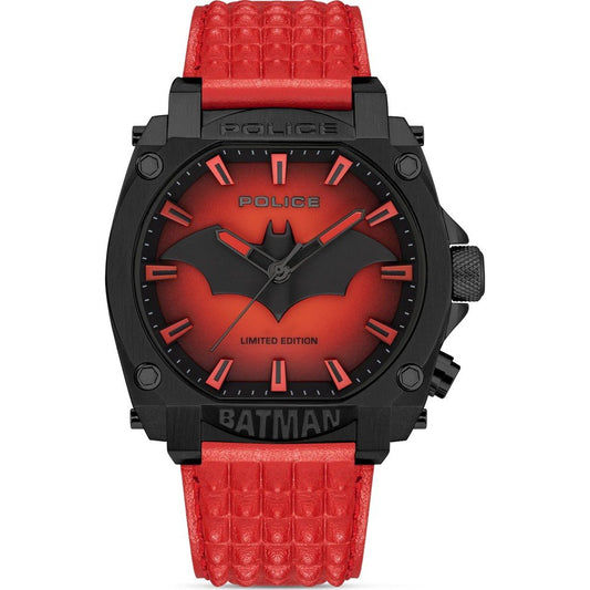 Police Forever Batman PEWGD0022604 Herrenuhr Rot • Rotes Leder-Armband • Limited Edition