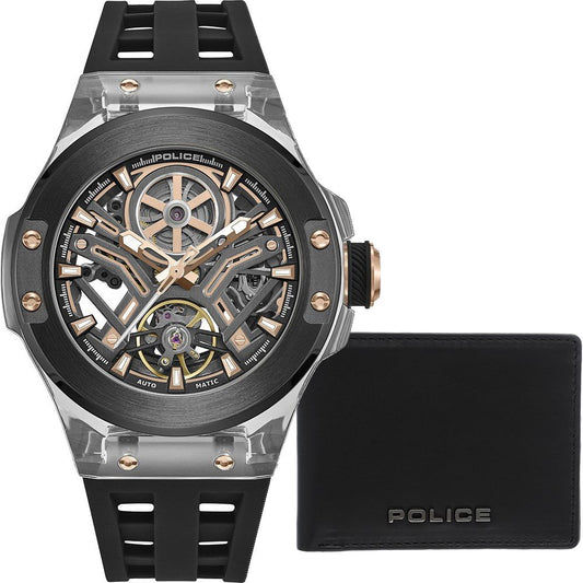 Police Cyclone PEWGR0082202-SET Herrenuhr Grau • Skelett-Automatikwerk • Mineralglas