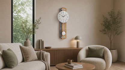Reloj de pared AMS Funk F5334 • Mecanismo de péndulo de radio • Caja de madera