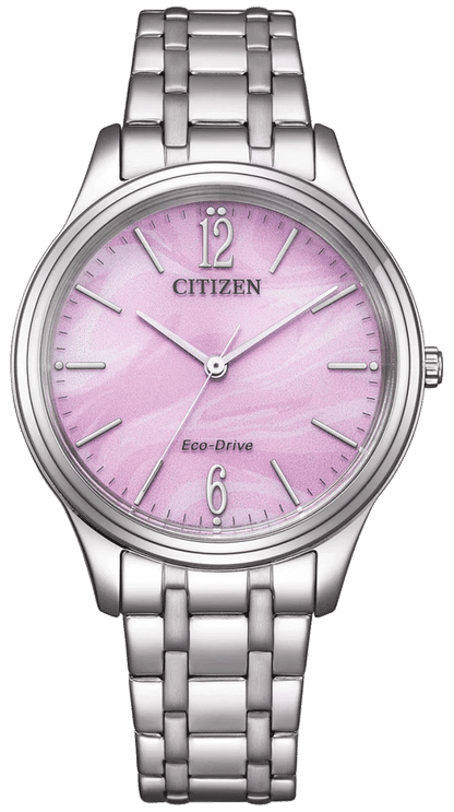 "Reloj de mujer con esfera rosa y pulsera redonda de acero inoxidable plateado"