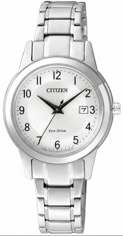 Reloj de mujer de acero inoxidable con esfera plateada, ventana de fecha a las 3, Citizen