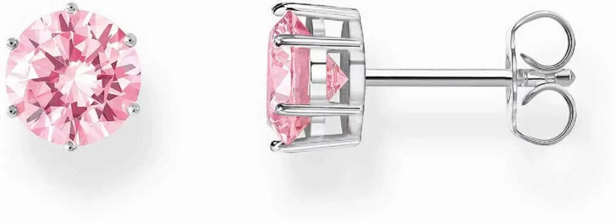 Pendientes con circonita rosa redonda, cierre plateado