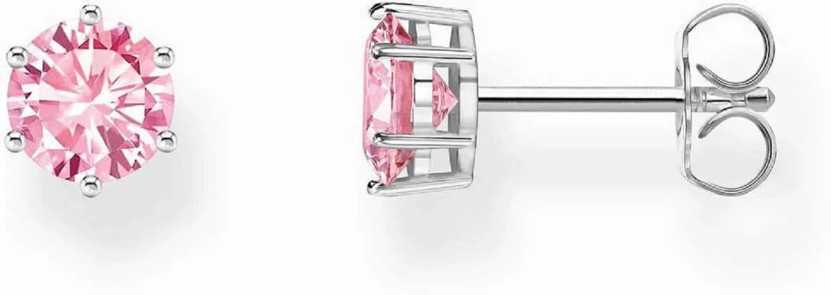 Pendientes con circonita rosa redonda de talla brillante, montura plateada.
