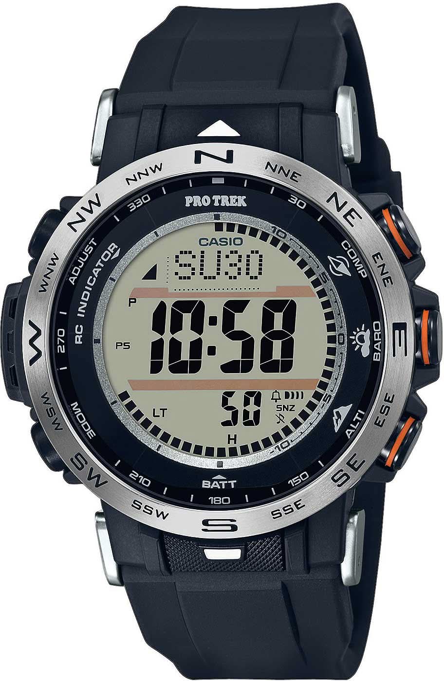 Reloj de hombre con pantalla digital, correa de plástico negra y bisel metálico