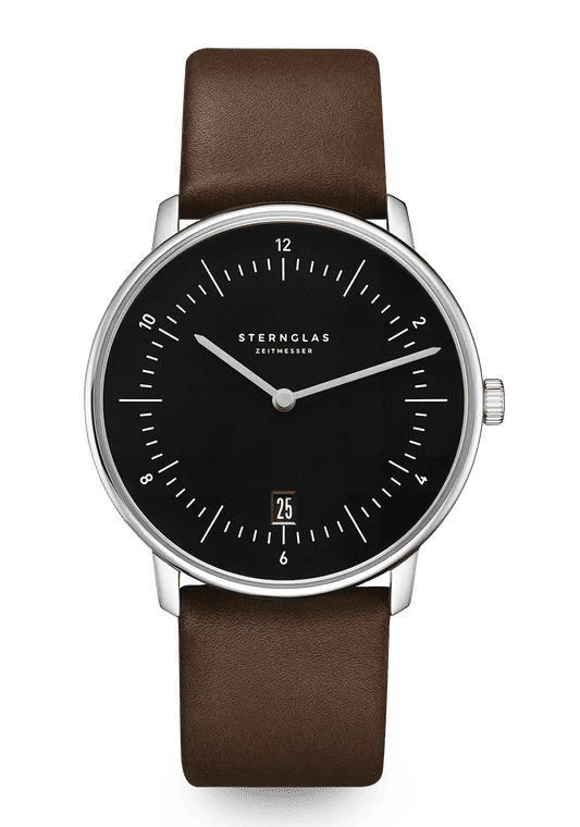 Sternglas Naos Quarz 38mm Armbanduhr Schwarz • Bauhaus-Design • Deutsches Quarzwerk