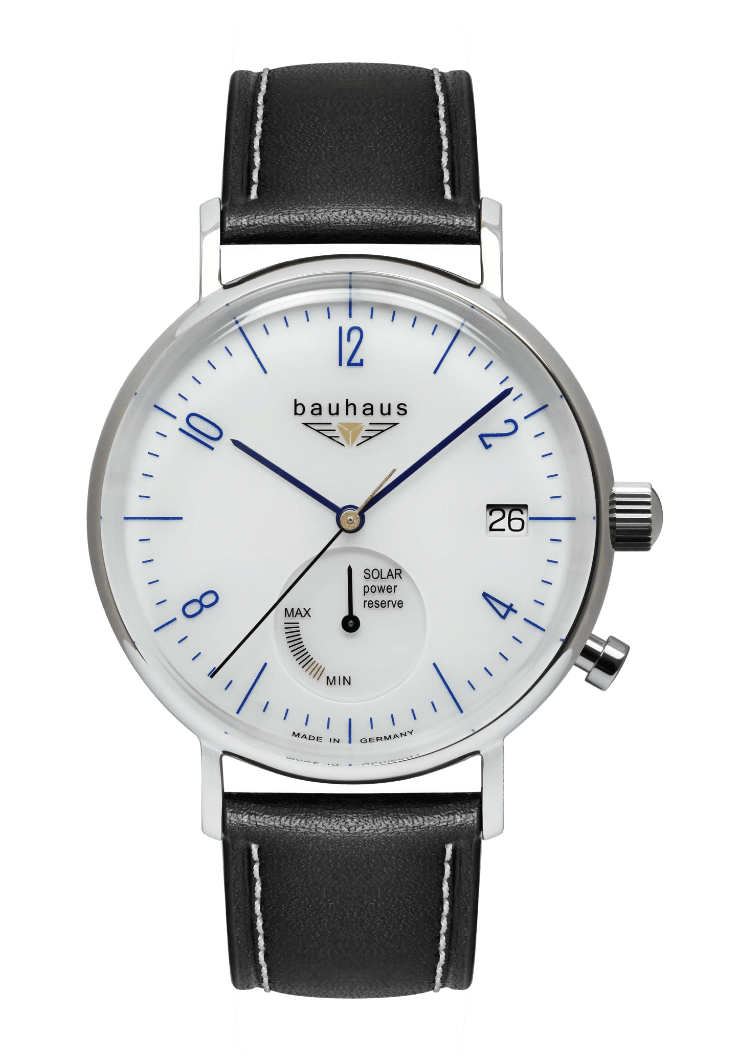 bauhaus Pure Solar Power Reserve 2114-1 Herrenuhr Weiß • Solarantrieb • Arabische Ziffern