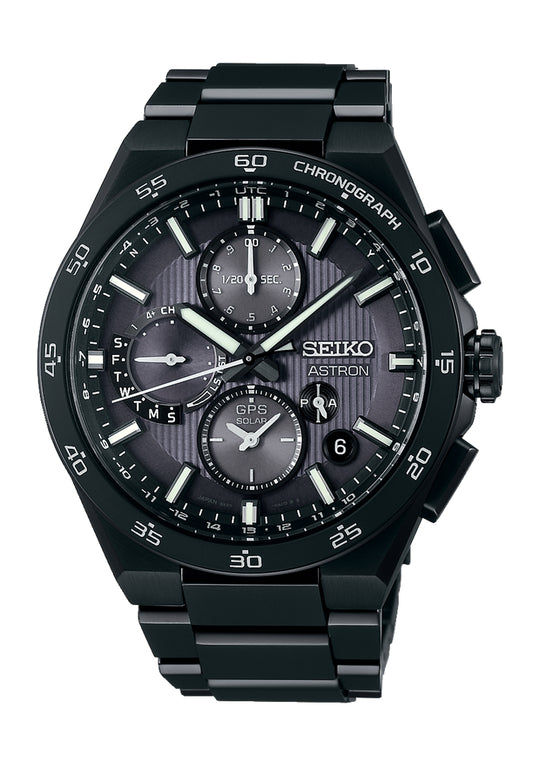 Seiko Astron SSH023 GPS Solar Dual-Time Chronograph Herrenuhr Schwarz • GPS-Solarwerk Kaliber 5X63 • Saphirglas