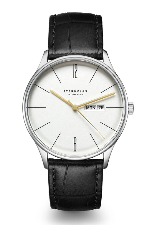 Sternglas Berlin S01-BE10 Herrenuhr Silber • Miyota-Quarzwerk mit Datum & Wochentag • Gewölbtes Saphirglas