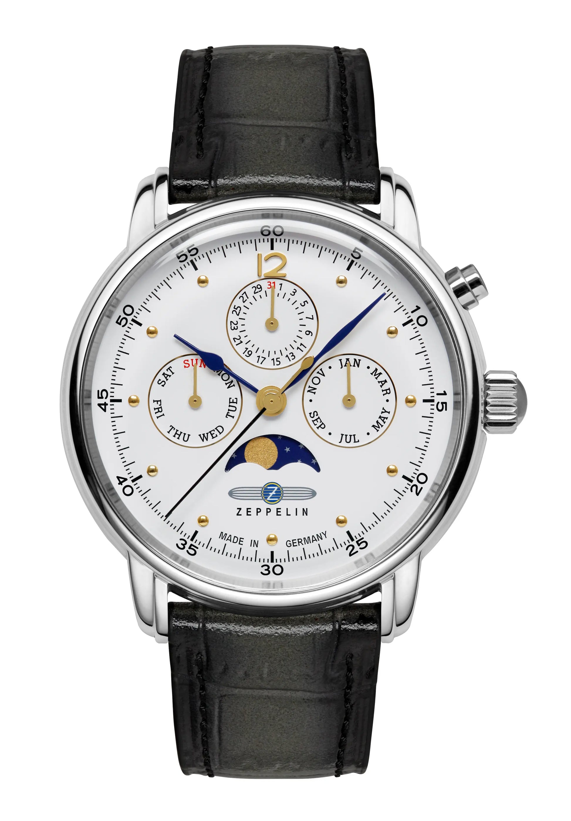 Zeppelin Barcelona 9576-1 Herrenuhr Weiß • Mondphasenanzeige • Miyota Quarzwerk