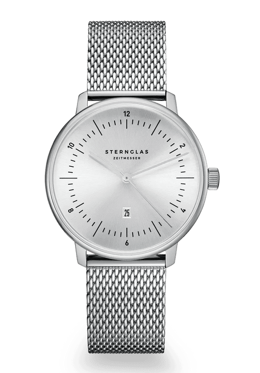 Sternglas Naos XS Elyra Damen Armbanduhr Silber • Minimalistisches Bauhaus-Design • Quarzwerk