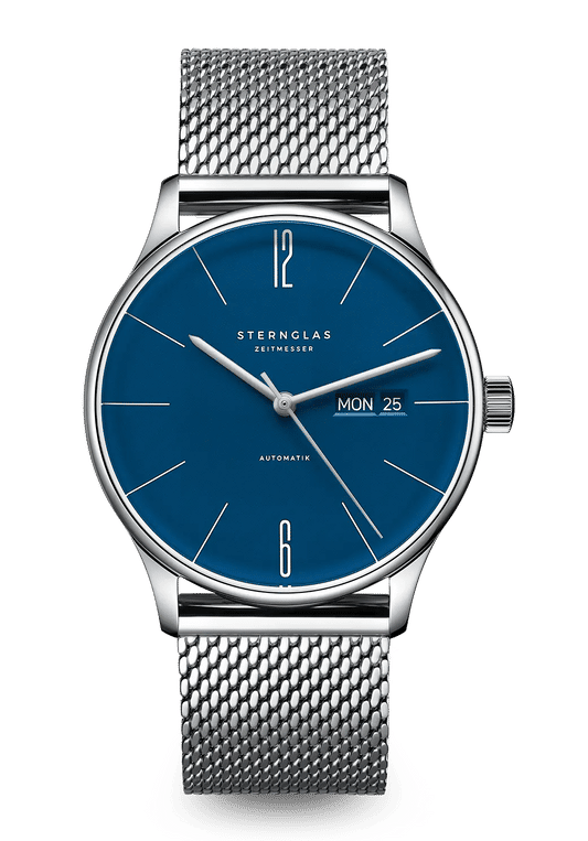 Sternglas Berlin Automatik Armbanduhr Mitternachtsblau • Bauhaus-Design • Automatikwerk