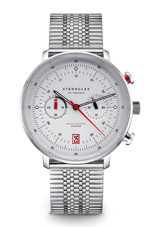Sternglas Hamburg Chrono S01-HC36-ME08 Herrenuhr Silber • Mecha-Quartz Chronograph • Saphirglas