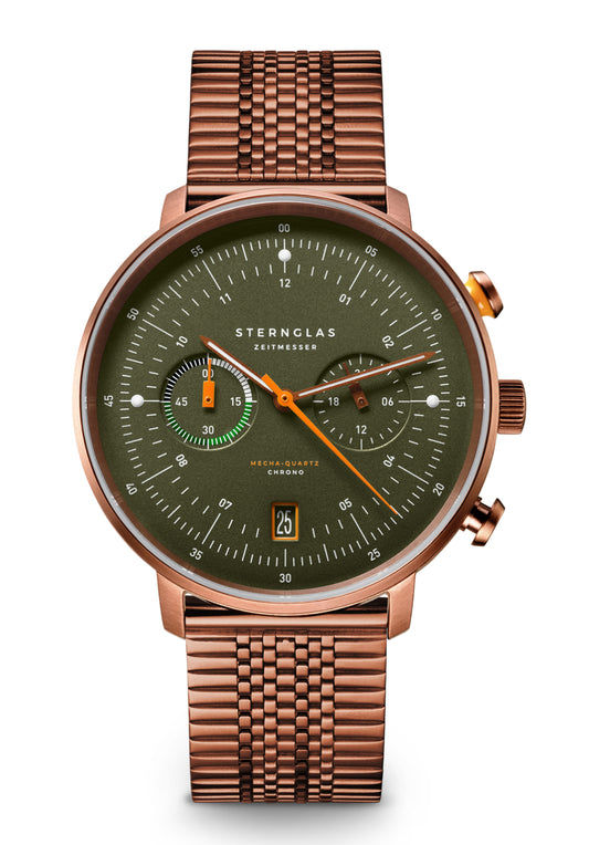 Sternglas Hamburg Chrono S01-HC35-ME10 Herrenuhr Dunkelgrün • Mecha-Quartz Chronograph • Gewölbtes Saphirglas