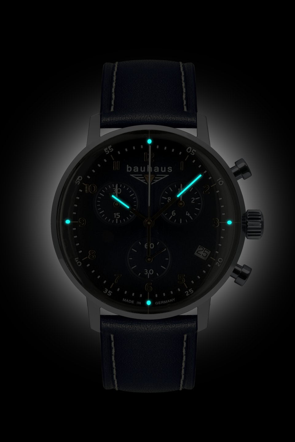Bauhaus Dessau 2096-3 Herren Armbanduhr Blau • Schweizer Quarz-Chronograph • Made in Germany, Bild 2