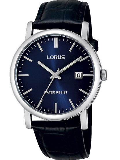 Lorus Dress RG841CX5 Herren Armbanduhr • Blaues Sunray-Zifferblatt • Schwarzes Lederband