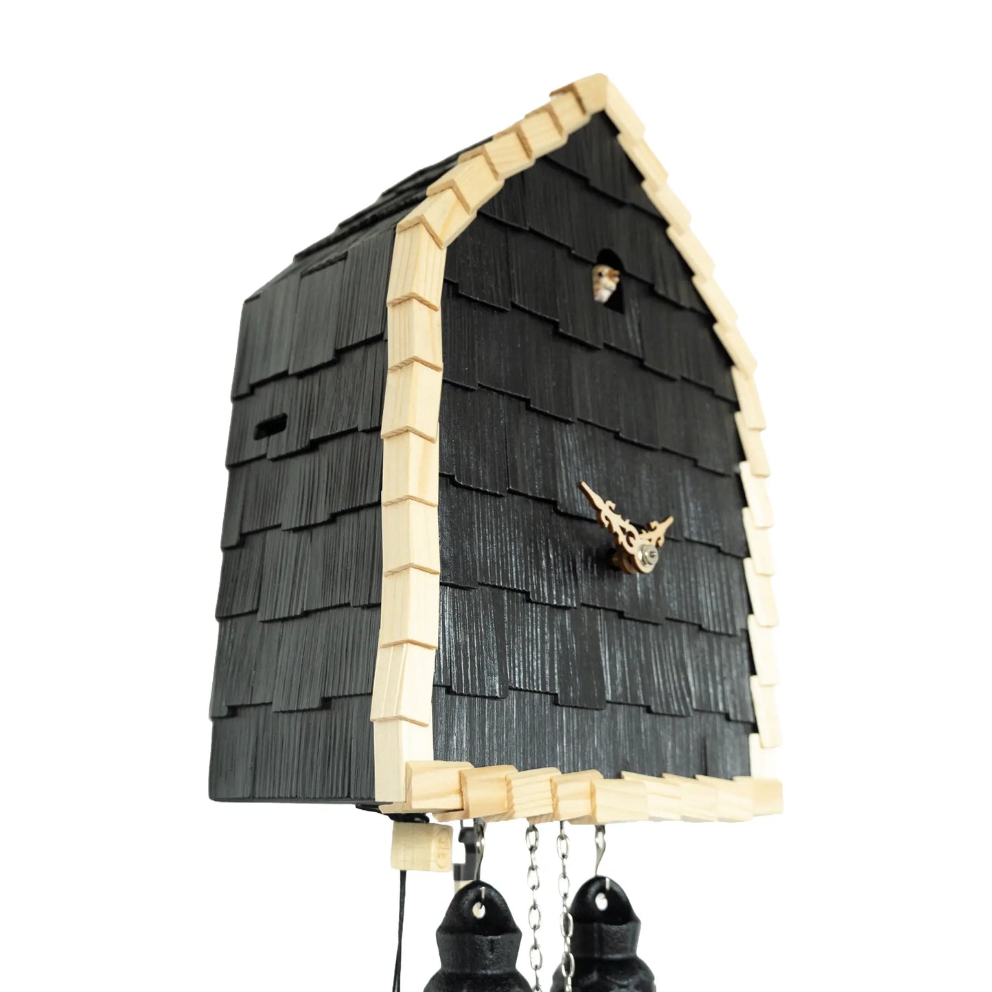 Rombach & Haas Schindel RE34S-2 Reloj de Pared Negro/Natural • Movimiento Mecánico de 8 Días • Pájaro de Madera Tallado a Mano