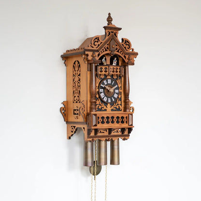 Rombach & Haas TRADITION 4501 Reloj de Pared Madera (oscura) • Movimiento Mecánico de 8 Días • Reloj de Cuco Musical con Mecanismo de Rastrillo