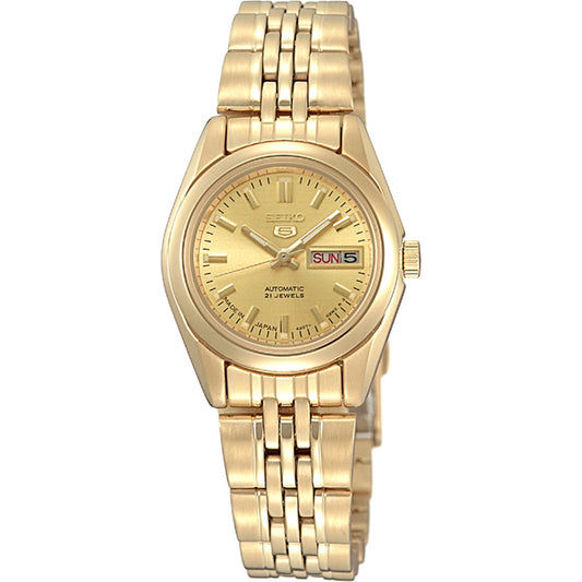 Seiko 5 SYMA38K1 Damen Armbanduhr Gold • Automatikwerk mit Tag und Datum • Edelstahlgehäuse goldfarben