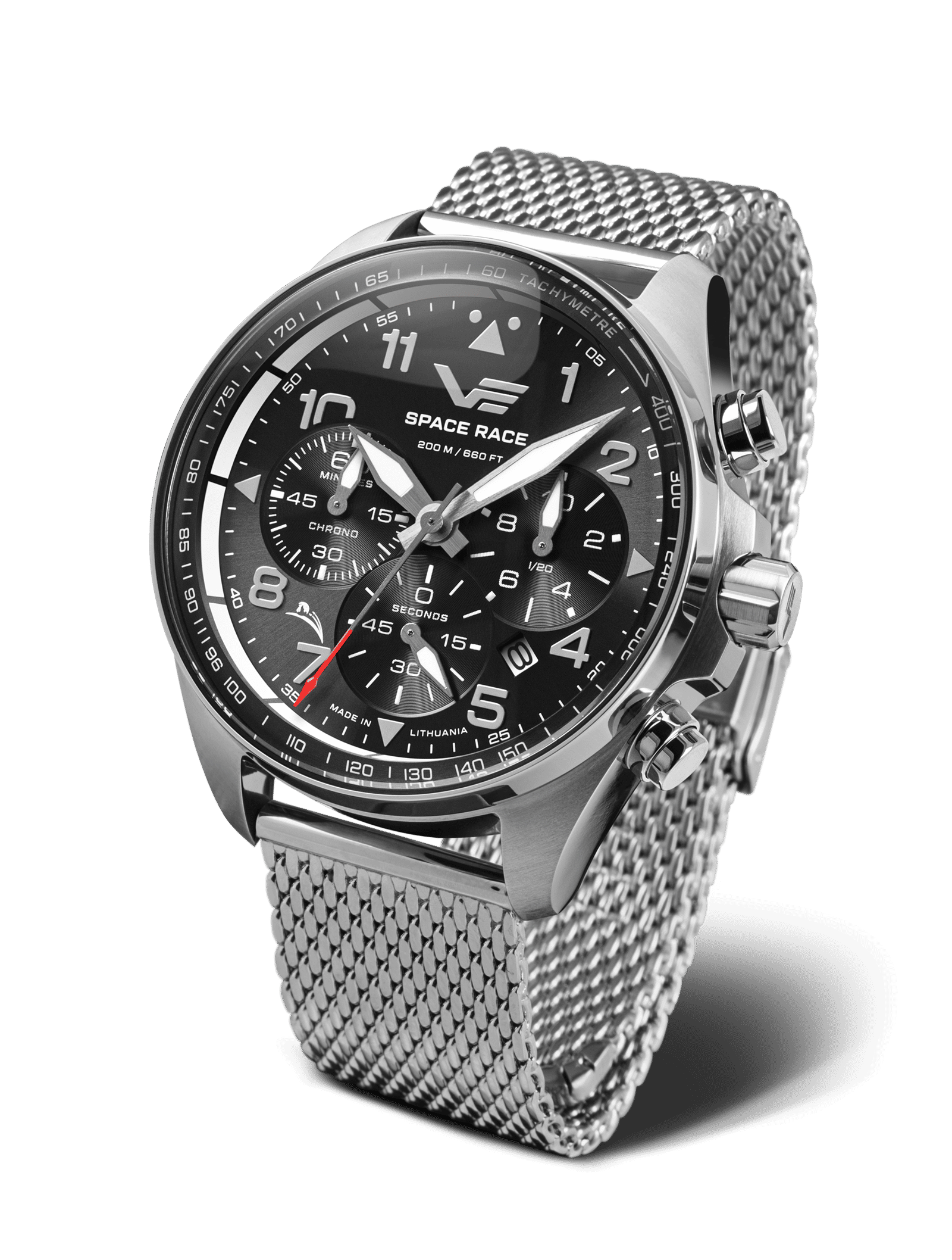 Vostok Europe Space Race herrklocka med svart urtavla och mesh-armband i metall