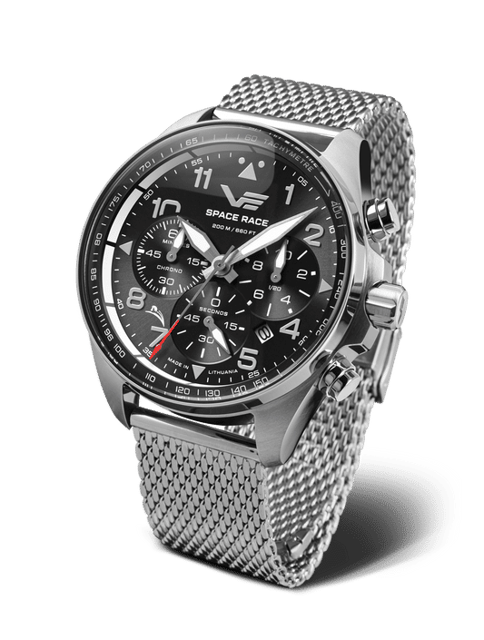 Vostok Europe Space Race herrklocka med svart urtavla och mesh-armband i metall